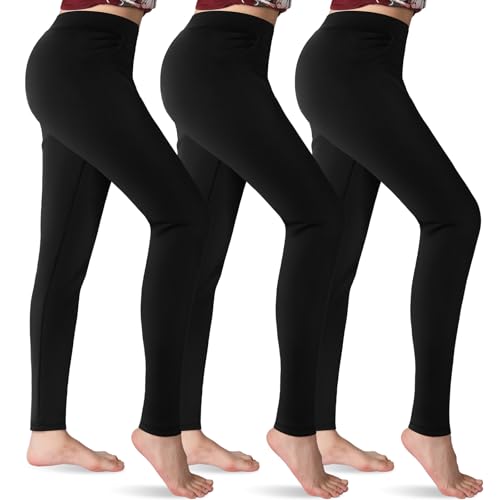 Toulite 3 Pcs Women Thermal Fleece Lined Leggings with Pockets Mid Rise Winter Warm Yoga Pants for Hiking Workout Outdoor(M) Black