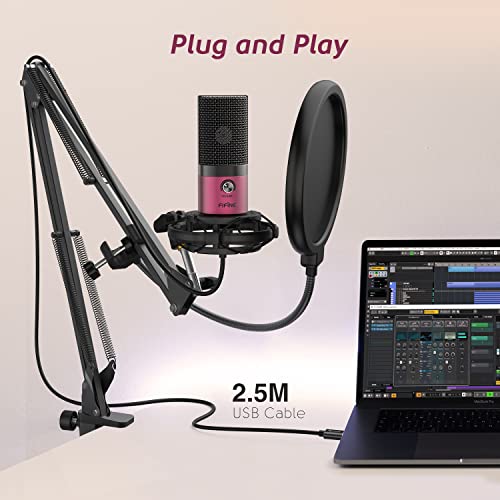 Image of FIFINE T669 Rose Red Podcast Microphone Kit with Boom Arm for Recording | PC Computer Microphone for Streaming, Gaming, Voice-Over, Meeting, Shock Mount, Pop Filter