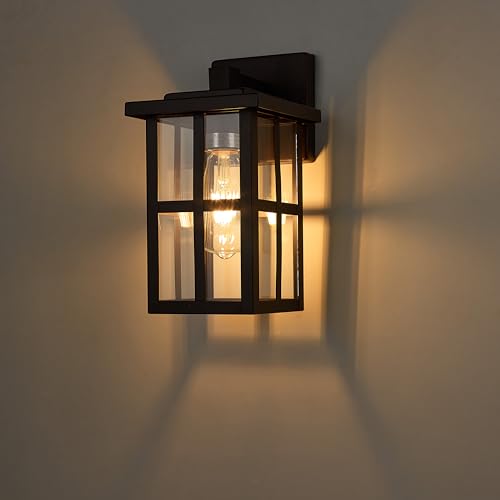 Image of MICSIU 2 Pack Bronze Outdoor Wall Light Fixtures, 11 inch Modern Farmhouse | No Assembly Required, Clear Glass, Anti-Rust, Front Porch Light For House Porch Garage