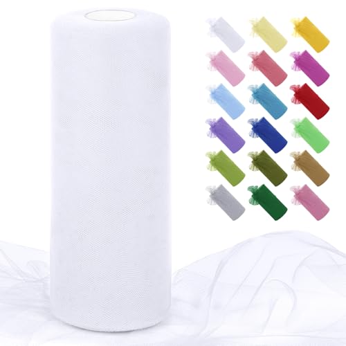 Uiopa Rouleau de Tulle Blanc 30cm x 91m Tulle Mariage Polyester Maille Tissu Ruban Mariage pour Tutu Jupe, Emballage Cadeau, Deco Chaise, Deco Fête, Artisanat
