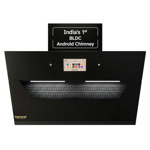 Image of Beyond Appliances Eris 90cm BLDC | Kitchen Chimney | 1800 CMH Suction | Auto Clean | Filterless | Smart Touchscreen Display | Touch Control | Slant | Black