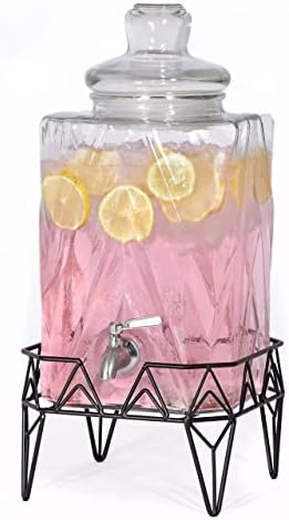 Glacial Ice Design Glass Beverage Dispenser with SS Spigot and Stand - 2.5 Gal