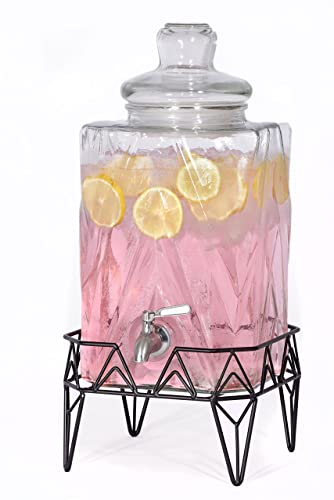 Glacial Ice Design Glass Beverage Dispenser With Ss Spigot And Stand - 2.5 Gal #TOP22