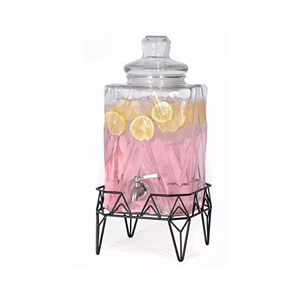 Glacial Ice Design Glass Beverage Dispenser with SS Spigot and Stand - 2.5 Gal