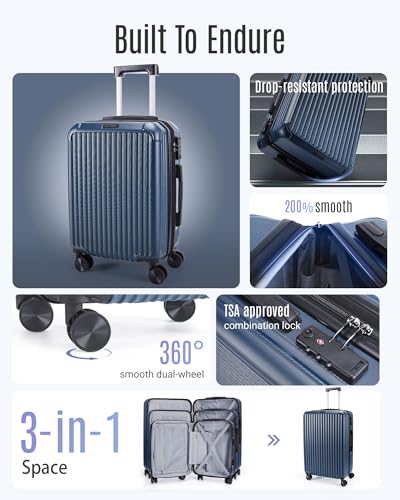 Image of LIGHT FLIGHT 3 Piece Luggage Sets With Spinner Wheels Hardshell TSA Lock | Durability, Spinner Wheels, Hardside Lightweight, TSA Lock, Durable, PC+ABS, Mobility,