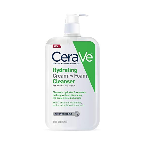 CeraVe-Hydrating-Cream-to-Foam-Cleanser-Makeup-Remover-and-Face-Wash-With-Hyaluronic-Acid-Fragrance-Free-19-Ounce CeraVe Hydrating Cream-to-Foam Cleanser | Hydrating Makeup Remover and Face Wash With Hyaluronic Acid | Fragrance Free Non-Comedogenic | 19 Fluid Ounce