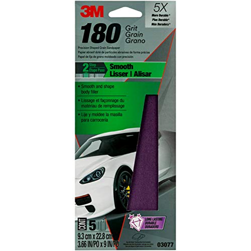 3M Auto Sandpaper Sheet, 180 Grit, 3 2/3 in x 9 in, 5 sheets