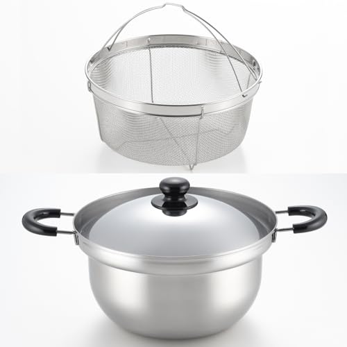 ヨシカワ くるめん亭のふきこぼれにくい鍋 両手鍋 26cm 7.8L ザル付き鍋 大きい 燕三条 ステンレス 日本製 1686192 SJ1369 7041635