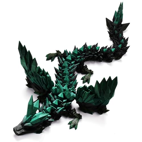 teauray 18" 3D Printed Winged Dragon, Articulated Crystal Dragon Toy, Fantasy Desk Pet, Collectible Home Decor Gift (Galaxy Emerald)