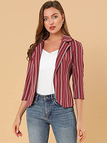 Blazer rayé à manches 3/4 avec revers cranté et coupe ouverte fluide