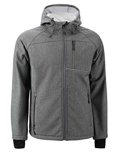 Men's Fleece Lined Jacket Softshell Outdoor Waterproof Windproof Winter Coat with Hoodie Grey L