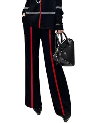 UOOZEE Womens Striped High Waist Wide Leg Pants with Pockets Loose Casual Trousers Business Work Pants