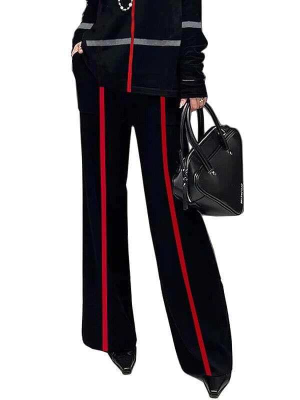 UOOZEE Women's Striped High Waist Wide Leg Pants with Pockets Loose Casual Trousers Business Work Pants