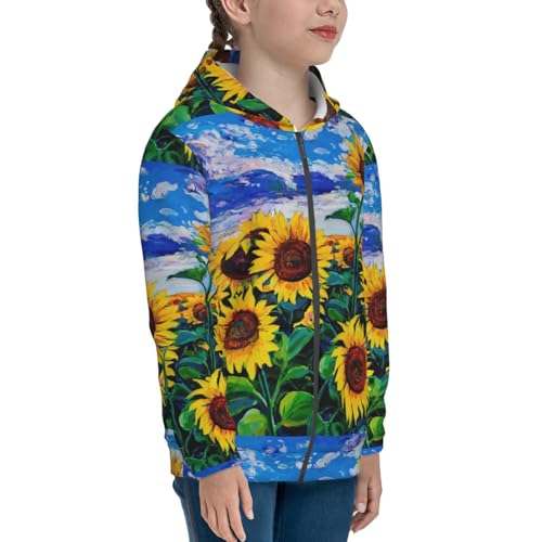 Landscape With Sunflowers Kids Pullover Hoodies Boys Zip Up Sweatshirts Girls Athletic Clothes with Pocket4