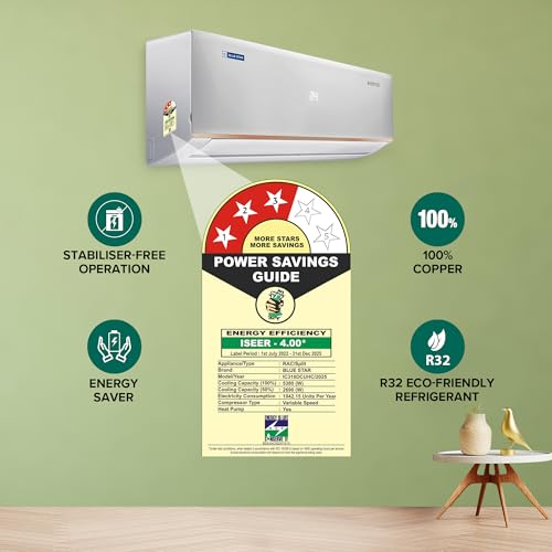 Image of Blue Star 1.5 Ton 3 Star Hot and Cold Inverter Split AC (Copper,Convertible 5 in 1 Cooling, Smart Ready, AI Pro, Multi Sensors, Dust Filter, Blue Fins, Self Diagnosis, IC318DCUHC, White)
