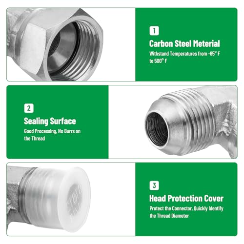 Image of 5 Pack 90 Degree Elbow JIC 37 Hydraulic Fittings: 3 /4 inch JIC Male x 3 /4 inch JIC Female, with Protection Cover Hydraulic Hose Swivel Crimp Fittings | 5 Pack Carbon Steel Hydraulic Hose Swivel Crimp Adapters with Protective Cover for Hydraulic Assembly System - 6500-12-12