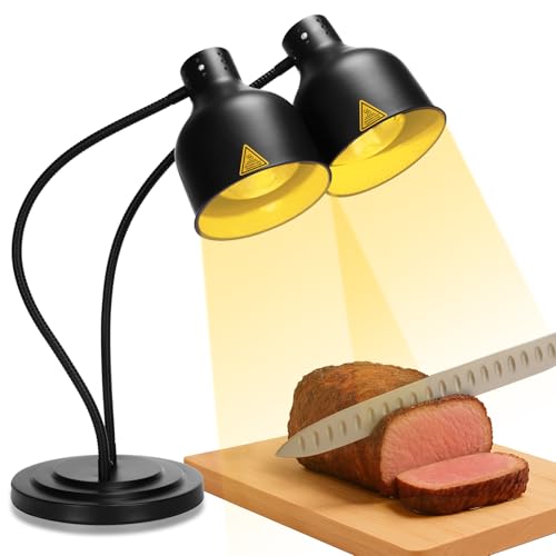 Yuanhao Black Dual Arm Stainless Steel Food Heat Lamp with 3 Bulbs - 120V, 500W (Black)