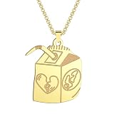 Bonito collar de acero inoxidable con colgante de caja de jugo de corazón roto, para mujer, moderno y juguetón, regalo de cumpleaños, joyería de moda, One size, Acero inoxidable, Sin piedra preciosa