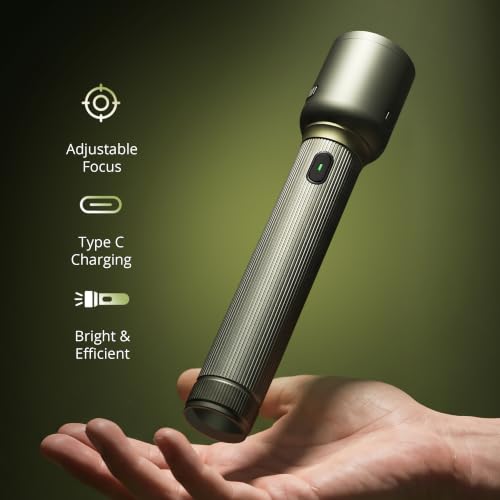 Image of IBELL LUMINEX 600 Rechargeable Torch Light High Power, 6000 mAh Flashlight, 3 Light Modes, Telescopic Zoom, Type C Charging, LED, Super Bright for Home, Outdoor & Emergency Use (Green)