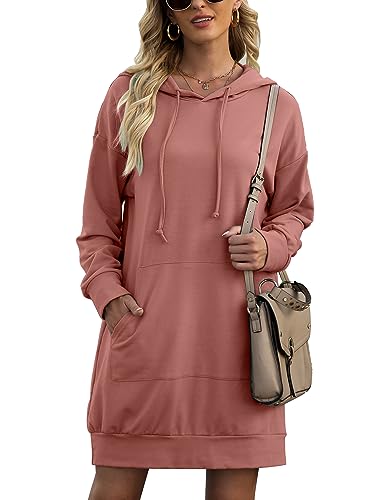 Image of Quenteen Women Hoodies Dress Hooded Sweatshirts Dress Casual Long Sleeve Tunic Dress Oversized Sweatshirts with Pocket