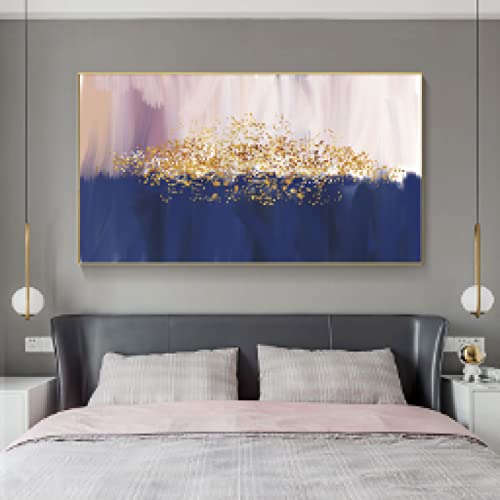 Peinture sur toile pour habiller un grand mur vide de salon affiche abstraite bleue or 80x160cm