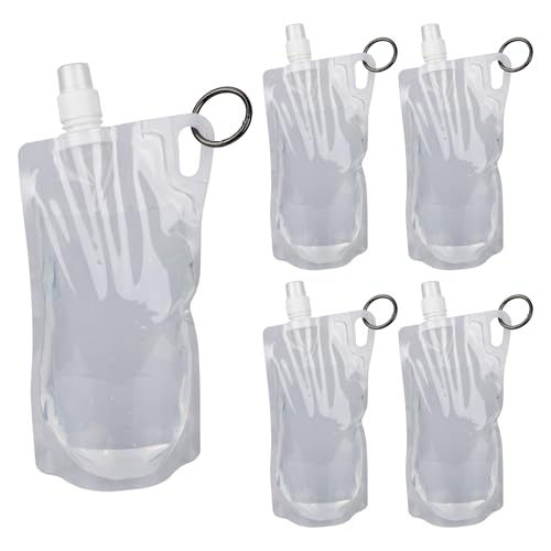 Gosknor 5pz Bottiglie d'Acqua Pieghevoli Escursioni con Clip a Molla, 1L Bottiglia Viaggio Pieghevole Senza BPA Contenitore Liquidi per Viaggi Campeggio Ciclismo Alpinismo (Trasparente)