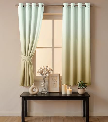 Image of Ultimate Trends Room Darkening Ombre Curtain | Polyester Gradient | Room Doors and Window| 7 FEET Pack of 2,Sage Sand