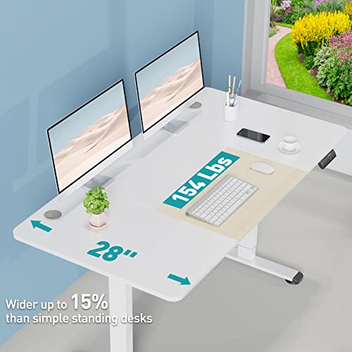 Woka 55 X 28 Inch Electric Standing Desk, Height Adjustable Stand Up Desk, Sit Stand Desk With Memory Controllers, Adjustable Desk For Home Office With White And Oak Top And White Frame #TOP1