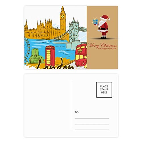 Cartes postales Père Noël Royaume-Uni : lot de 20 illustrations Londres hiver