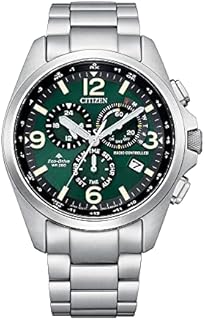 Citizen Men's Promater Land Eco-Drive Stainless Steel Chronograph Watch, Atomic Timekeeping Technology, Power Reserve Indicator, Luminous Hands and Markers, Anti-Reflective Sapphire Crystal, Green Dial