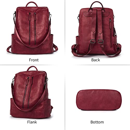 BROMEN Backpack Purse Leathe Backpack for Women Anti-theft Bookbag Purse Fashion Shoulder Handbag Backpack Women Red