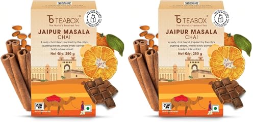 Image of Teabox Jaipur Masala Chai 250 Grams | Inspired by the opulent palaces of Jaipur, a chai blend made with real spices | Blended With Cinnamon,Almond & Natural Orange (Pack of 2)