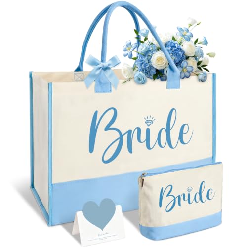 Image of Gifts for Women, Bridal Shower Gift Bag for Her,Wedding Bride Birthday Bags | Canvas Tote Bag with Makeup Bag, Large Capacity, Easy to Clean and Reusable, Waterproof, Gift for Christmas ,Bride To Be Gift
