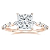 EAMTI 2CT 925 Sterling Silver Ring Princess Cut Halo Promise Engagement Ring Rose Gold Marquise & Round CZ Wedding Band For Women Size 7