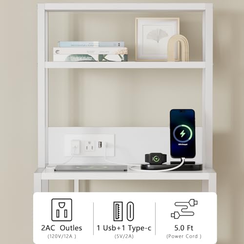 Furnulem Night Stand, White Bedside Nightstand with 4-Tier Shelves and 3 Fabric Drawers, LED Bed Side Tables with Charging Station, Tall Dresser for Bedroom, Hallway, Office by Furnulem - Used condition - US$52.98