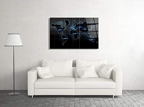 Modern World Map Europe North South America Australia Africa Continents Digital Photo Print Tempered Glass Canvas Wall Art Home Decor Present Office Decor Hotel Decor Modern Art Decor Gift (24X36) #TOP1