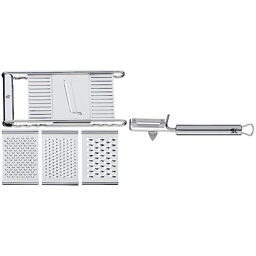 WMF Gourmet Gemüsereibe 12 x 18 cm, Küchenreibe Edelstahl mit 4 Aufsätzen zum Hobeln & Profi Plus Kartoffelschäler Pendelklinge 19 cm, Pendelschäler einschneidig