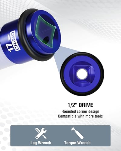 Image of WORKPRO 1 /2 inch Drive Lug Nut Impact Duty Socket, 17mm Deep Thin Wall Socket | Made of Premium Cr-Mo Steel, Non-Marring Lug Nut Wheel Sockets for Car