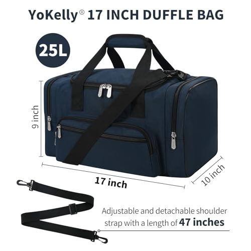 Image of Small Duffel Bag, 17 inch, Navy | 25L, Multi Pockets, Carry On, Weekender Bag, Travel Gym Sport, 17x10x9 in