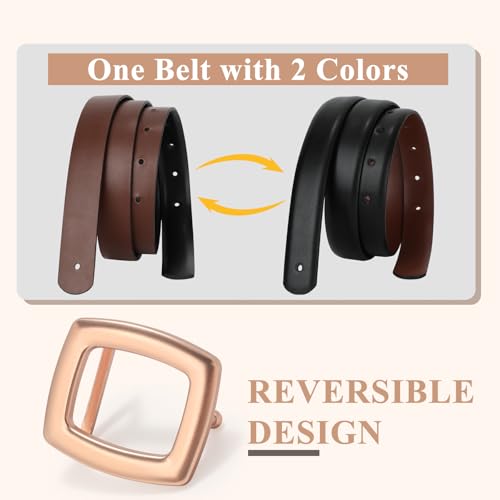Women Reversible Belt Ladies Waist Belt for Jeans Pants Dresses Coat with Gold Square Buckle3