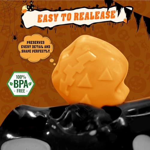Image of Halloween Silicone Molds Set 19 Shapes Large Baking Molds Pack of 4 Including Pumpkin Skull Ghost Bat Hat Spider Web House Molds, 3D Spooky Homemade Soap Candle Ice Pan Muffin Cupcake Moulds Oven Safe