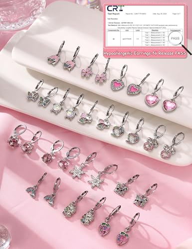 BESTEEL 16 Pairs Hypoallergenic Earrings for Girls Women Sensitive Ears Cute Surgical Steel Dangle Huggie Hoop Earings Set with Charm CZ Flower Heart Animal Christmas Gifts Age: over 4 years old4