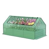 Aoodor 6 x 3 x 3 ft Raised Garden Bed with Mini Greenhouse Kit, Metal Planter Box with 2 Roll-Up Zipper Doors for Vegetables, Herbs, and Flowers