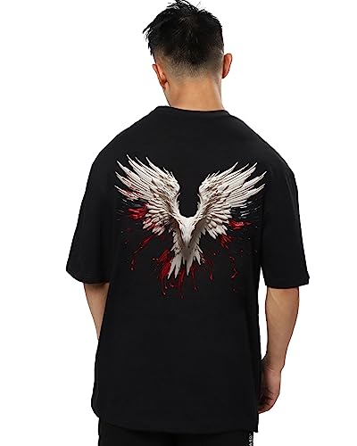 Image of Mens Oversized Printed Half Sleeve Branded Cotton T-Shirt for Mens || Back Printed t Shirts for Men || Oversized t Shirts for Men