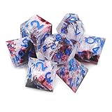 DNDWoW Sharp Edge DND Dice Set Red White Waves RPG Dice with Dice Box for Dungeons and Dragons, Call of Cthulhu -RCRWB