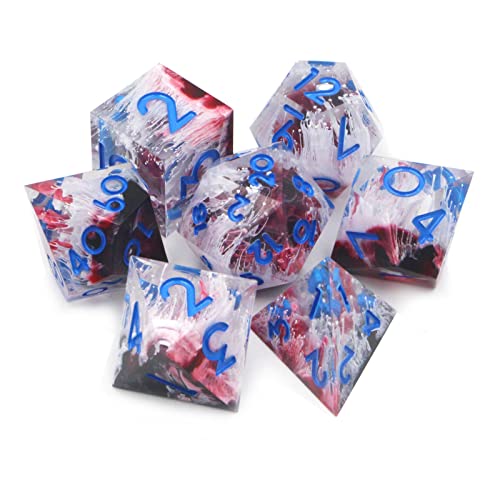 DNDWoW Sharp Edge DND Dice Set Red White Waves RPG Dice with Dice Box for Dungeons and Dragons, Call of Cthulhu -RCRWB