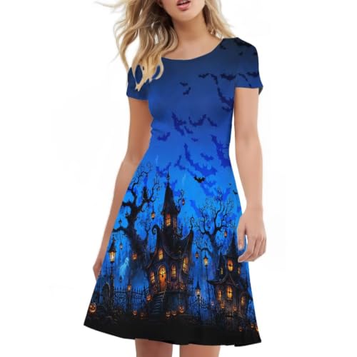 Image of Forchrinse Summer Dresses for Women Crew Neck Short Sleeve Midi Dress Casual Beach Vacation Sundress