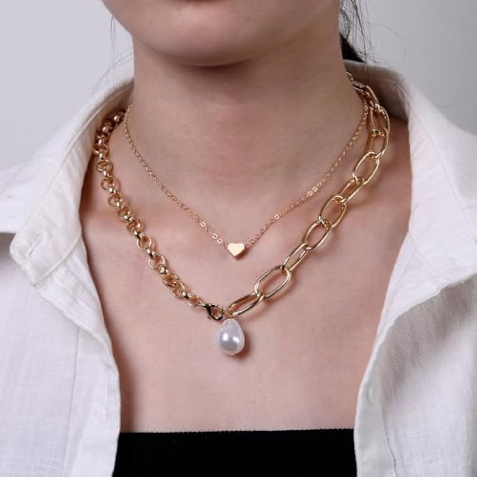 Bling Queen Double Layered Choker Necklace with Heart Pendant, Strand Necklace