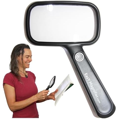 EasY Magnifier Rechargeable USB Magnifying Glass with LED Light 2X, Lighted Large Handheld Magnifier for Reading Small Prints, Gift for Elderly & Seniors with Low Vision Cover