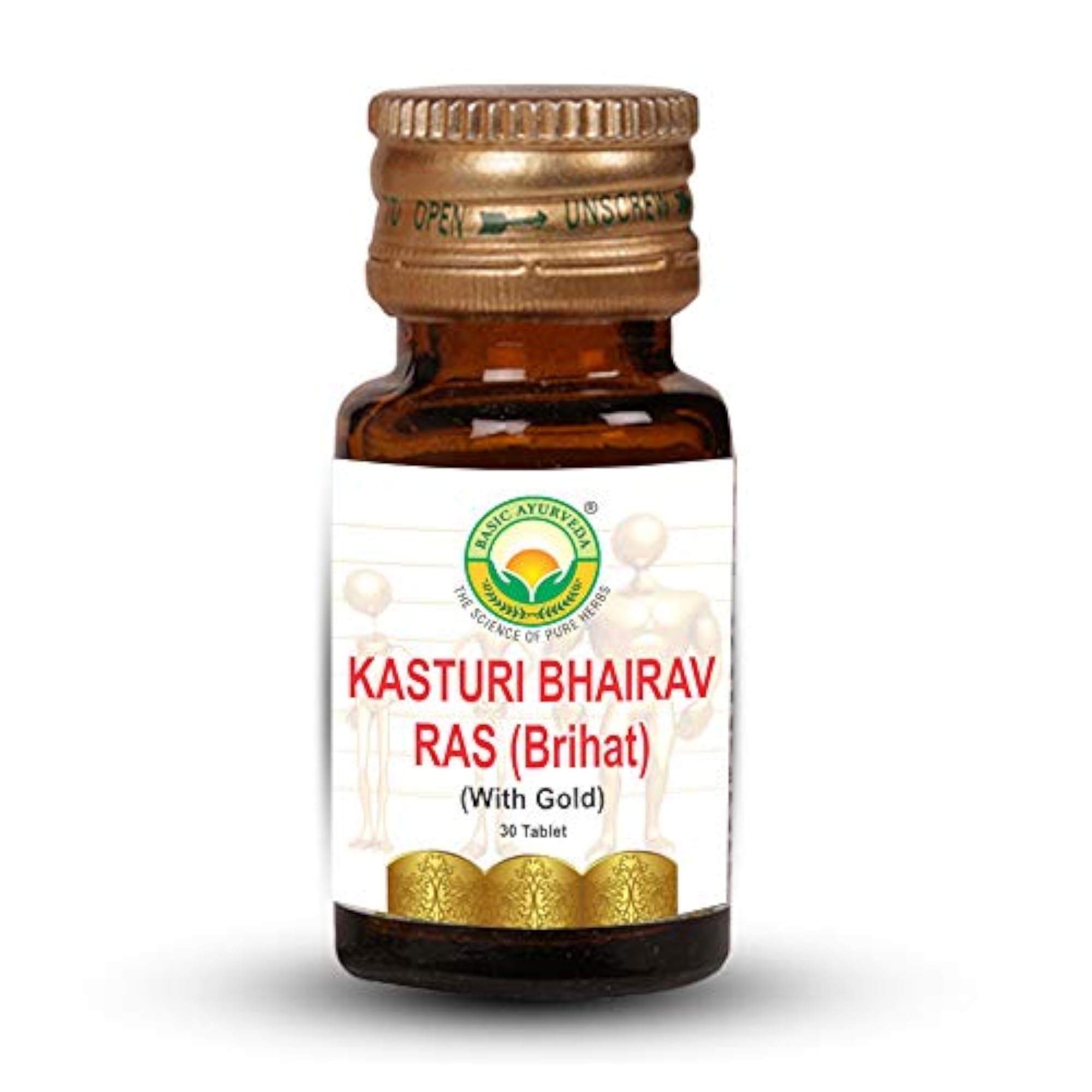 BASIC AYURVEDA Brihat Kasturi Bhairav Ras, 30 Tablets